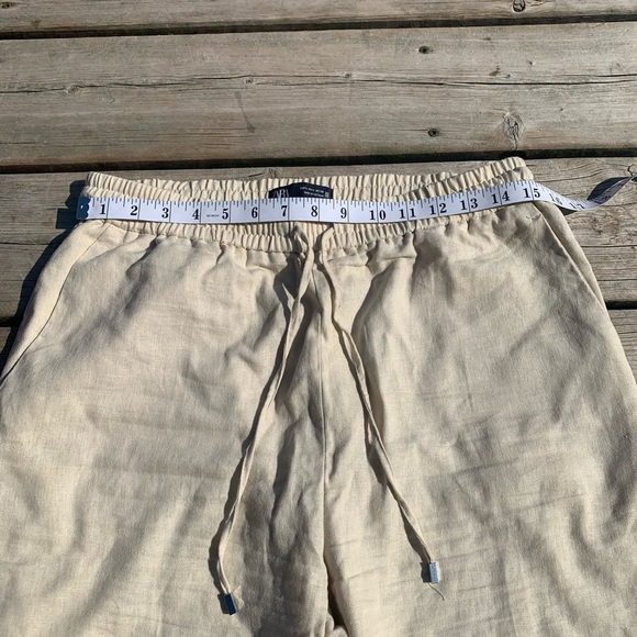 Zara Beige Linen Blend Wide Leg Drawstring Pants - Size Large - Picture 8 of 9